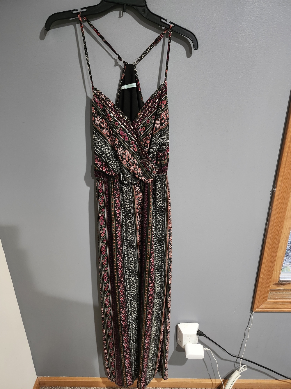 Maurices Black & Pink Patterned Strappy Maxi Dress Size Medium